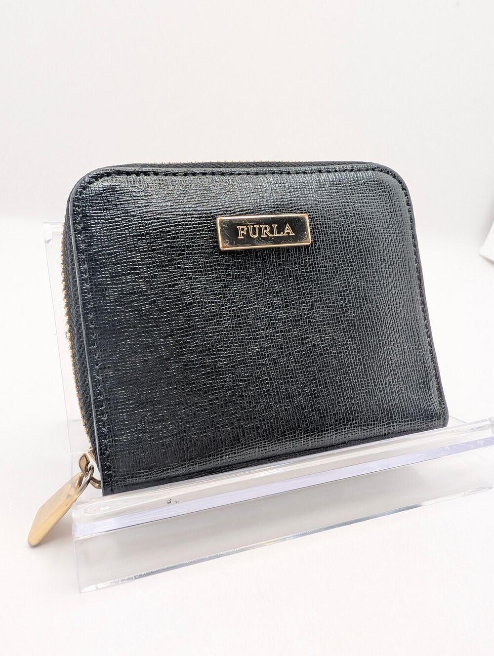 Authentic Furla Black Saffiano Leather Zip Around Wallet